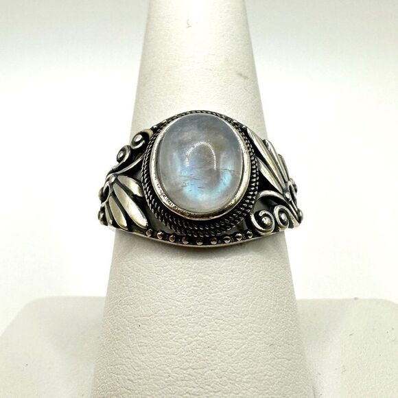 8x10mm genuine moonstone cabochon in sterling silver adjustable ring! - Picture 1 of 10